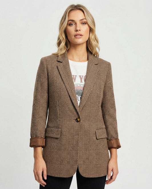 Griselina | Blazer para mujer a cuadros con un botón | Estructurado