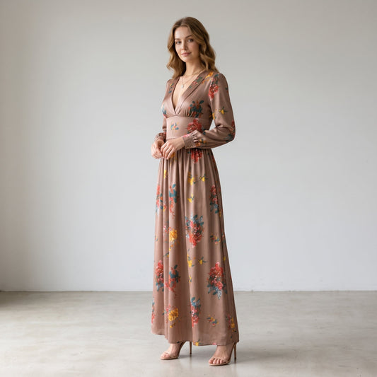 Camila | Robe maxi bohème pour femme avec volants et manches longues