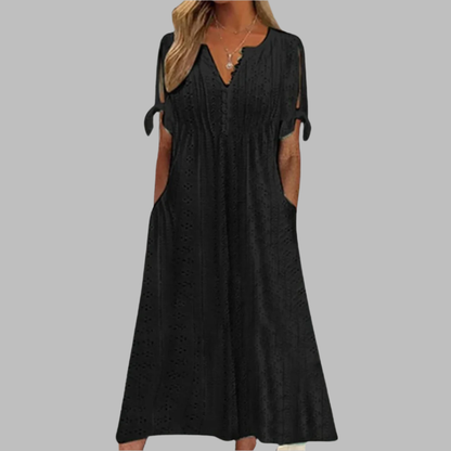 Renata | Robe midi pour femme avec décolleté en V et découpes