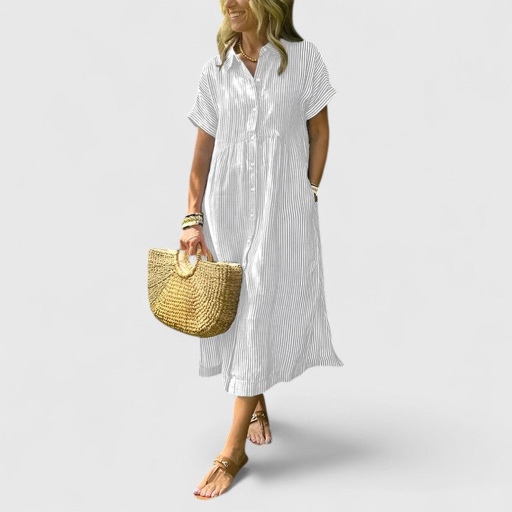 Cielo | Midikleid mit Knöpfen und geradem kurzem Ärmel  