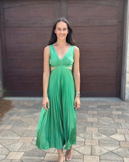 Bibiana | Robe midi plissée pour femme avec décolleté en V et taille découpée