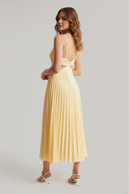 Bibiana | Robe midi plissée pour femme avec décolleté en V et taille découpée