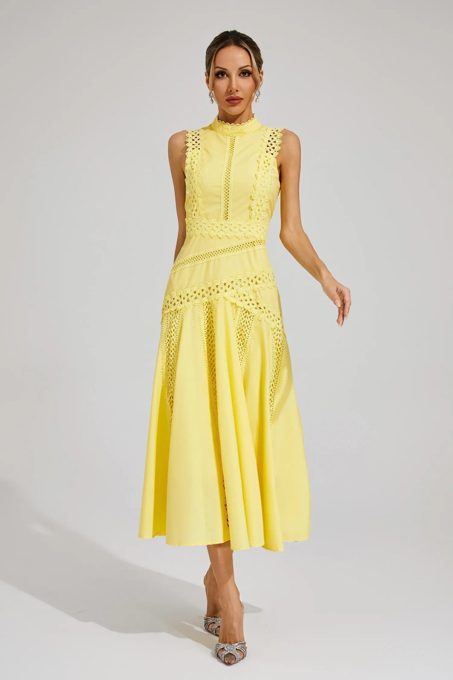 Petra | Women's sleeveless midi dress with lace, wedding style