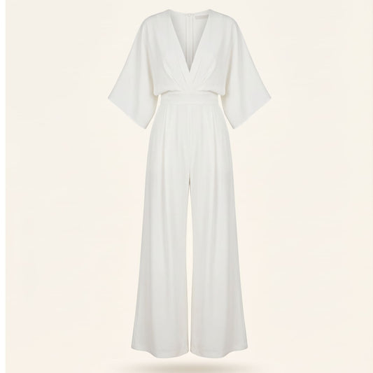 Caridad | Langer Jumpsuit mit V-Ausschnitt und weitem Bein  