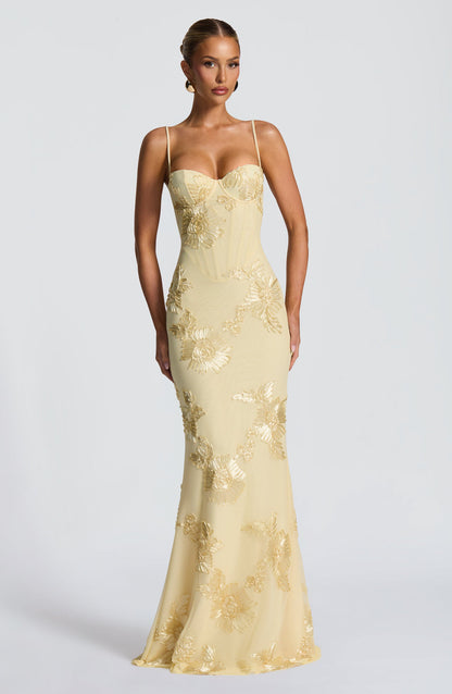 Elora | Women's maxi dress with embroidered flowers in wedding style