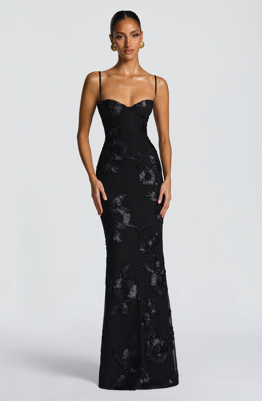 Elora | Women's maxi dress with embroidered flowers in wedding style
