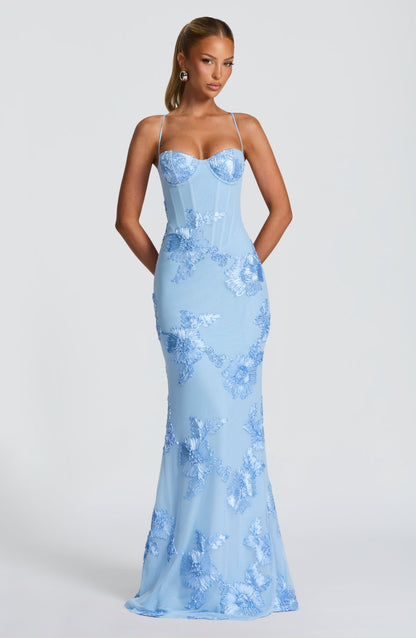 Elora | Women's maxi dress with embroidered flowers in wedding style