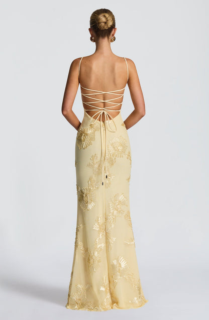 Elora | Women's maxi dress with embroidered flowers in wedding style