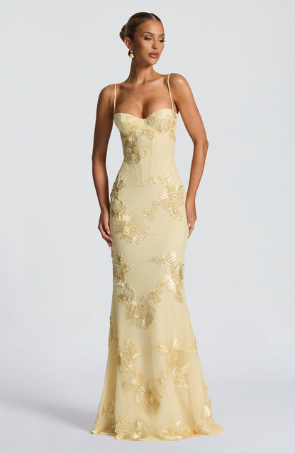 Elora | Women's maxi dress with embroidered flowers in wedding style