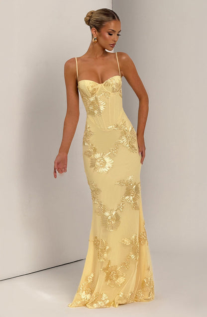 Elora | Women's maxi dress with embroidered flowers in wedding style
