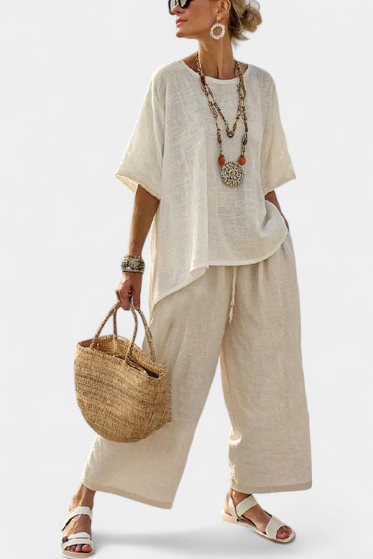 Eva | Women's set with asymmetrical blouse and wide pants