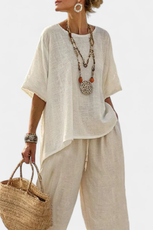 Eva | Women's set with asymmetrical blouse and wide pants